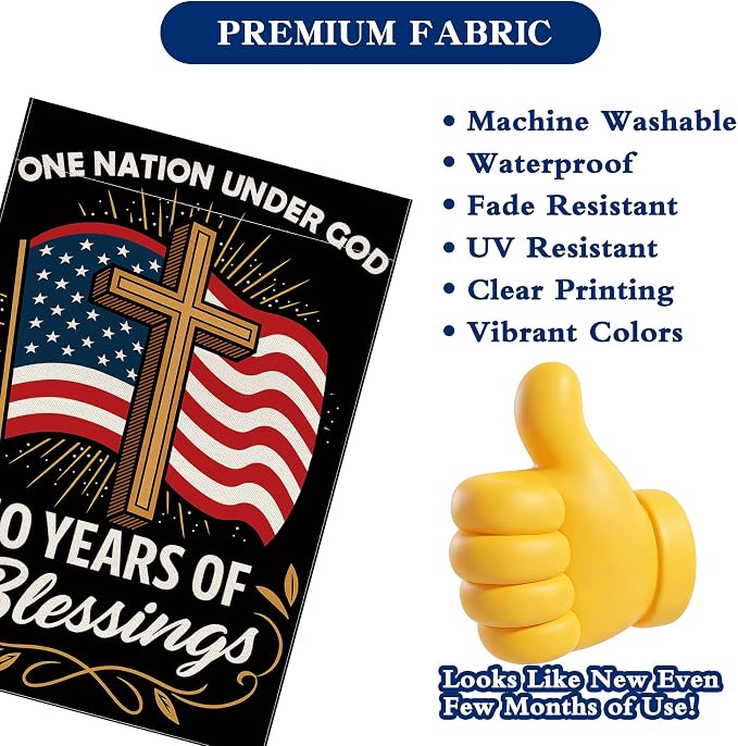 Blessings 250 Years America Garden Flag, 250 Anniversary USA Flag America Patriotic Banner 250 Year One Nation Under God 4th of July Double-Sided Waterproof 1776-2026 Commemorative Flag 12x18 Inch