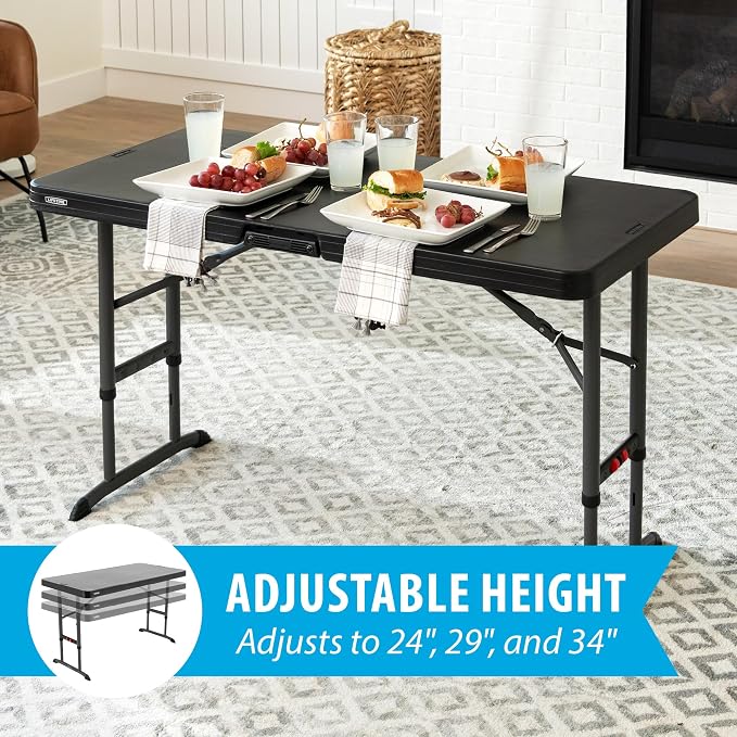 LIFETIME 4-Foot Commercial Adjustable Folding Table, Black