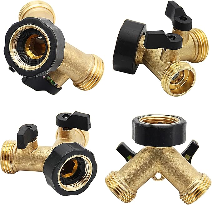 Lifynste 2 Way Brass Hose Splitter, 3/4" Brass Hose Connectors, Y Connector Garden Hose Adapter Connector, 1 Pack