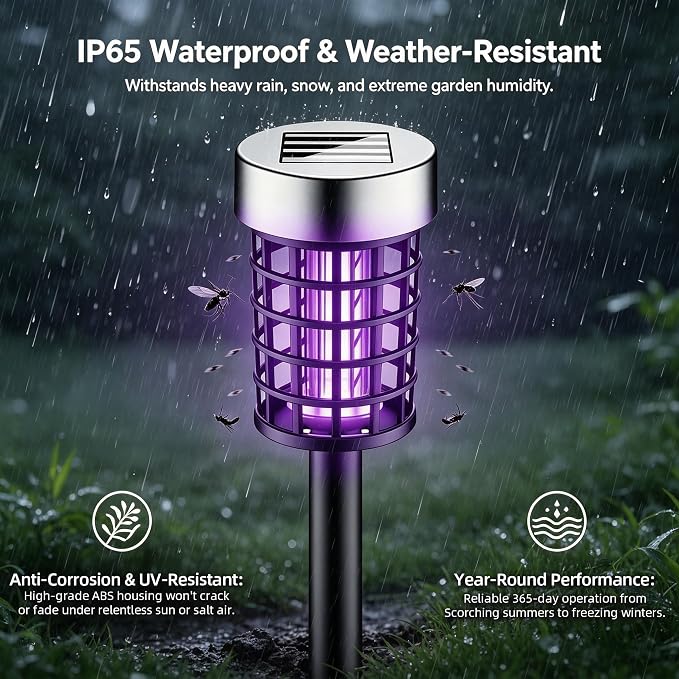 4 Pack Upgraded Solar Bug Zapper Outdoor Waterproof Mosquito Repellent Outdoor Patio Mosquito Trap & Killer for Moths, Gnats, Flies, Small Flying Insect, Solar Powered Fly Zapper for Backyard, Garden