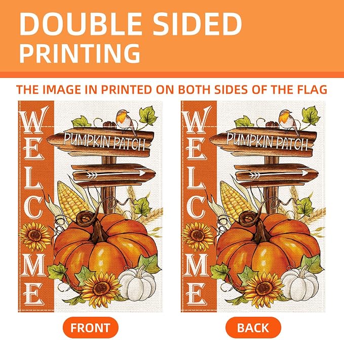 Fall Garden Flags, Fall Decorations for Home Outside, Fall Decorations for Home, Fall Thanksgiving Pumpkin Harvest Garden Flag Yard Outdoor Fall Decoration(12 * 18in)