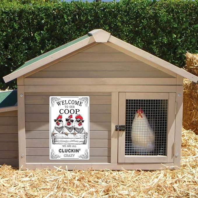Metal Sign Welcome To Our Coop Sign Funny Chicken Tin Sign Aluminum Sign Wall Decor for Chicken Coop Farmhouse Kitchen Outdoor Home 12×8 Inch