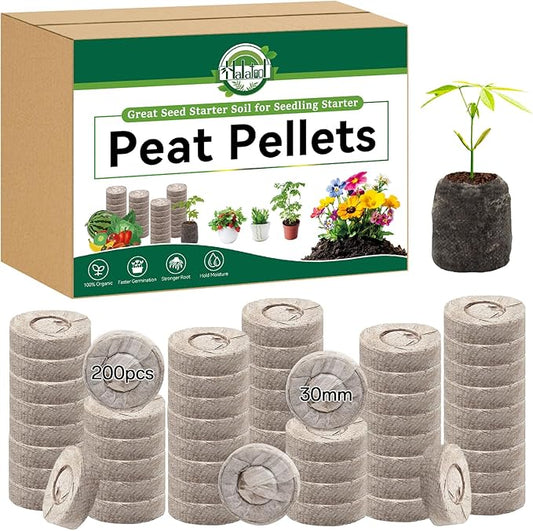 Halatool 200 Pcs 30mm Peat Pellets Block Potting Soil for Seedlings, Compressed Garden Soil Seed Starter Nutrient Peat Pods for Starting Seeds, Planting Flowers, Vegetables, Herbs