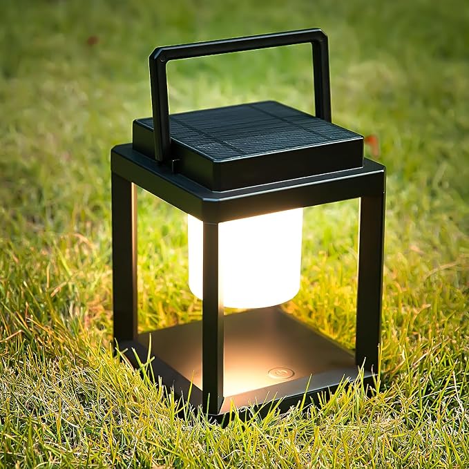 Solar Outdoor Table Lamp, Rechargeable Cordless Patio Light – Touch Control Portable LED Lantern, 3 Brightness Levels, 4800mAh, 50H Battery Life, Waterproof for Camping, Backyard, RV