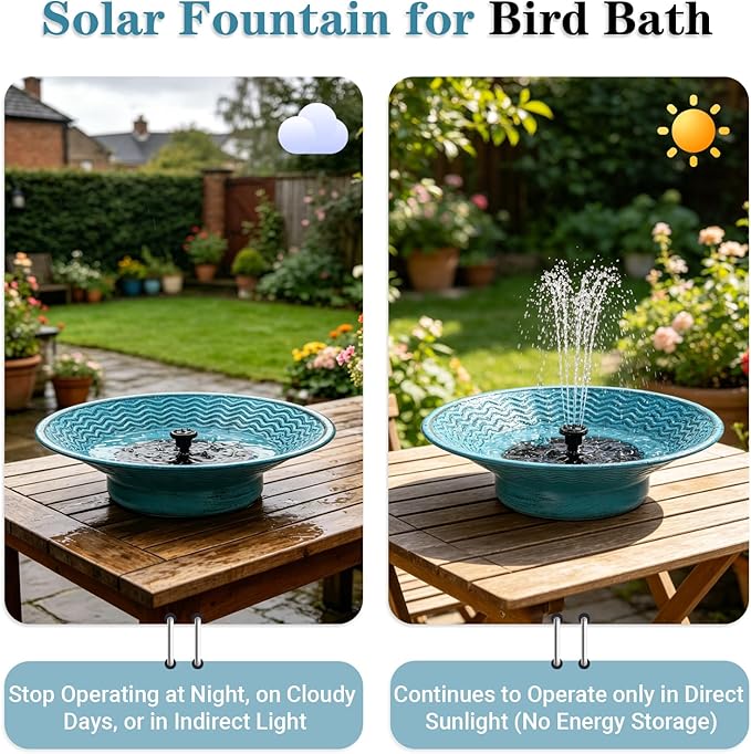 Solar Bird Bath for Outside, 12.4" Outdoor Garden Metal Bird Bath Bowl Fountain, Solar Powered Bird Bath Fountain for Garden Patio Decor, (Blue)