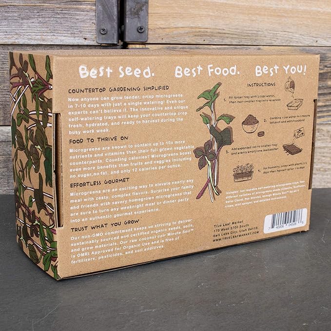 Self-Watering Indoor Microgreens Kit – Complete Soil-Based Growing Set for Vegetable and Herb Microgreens – Includes Black Sunflower, Pea Shoots, Swiss Chard, and Cilantro Seeds
