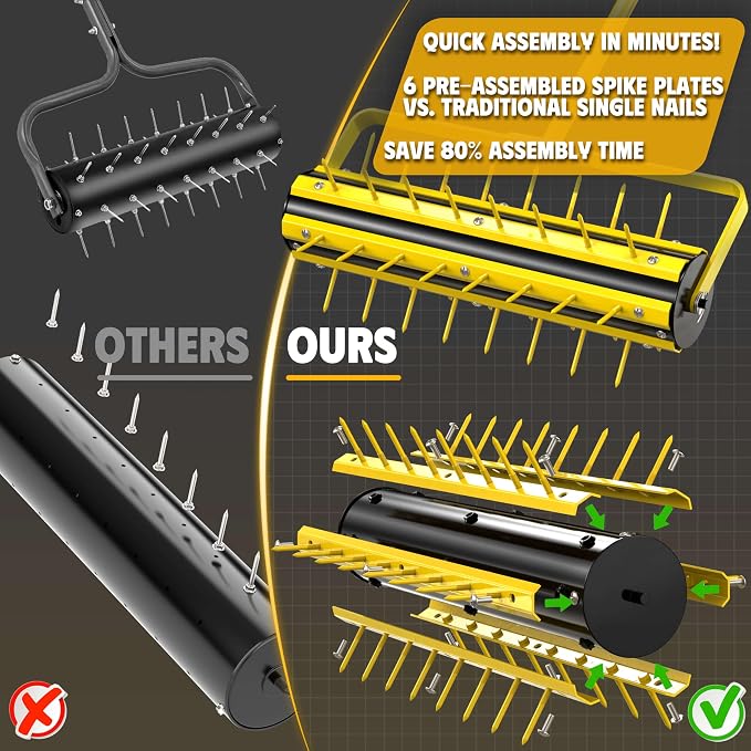 2026 Updated 20 Inch Manual Rolling Lawn Aerator - 2.4" Steel Spikes Heavy Duty Core Aerator with 55" T-Handle for Compacted Soil, Yard & Lawn Care