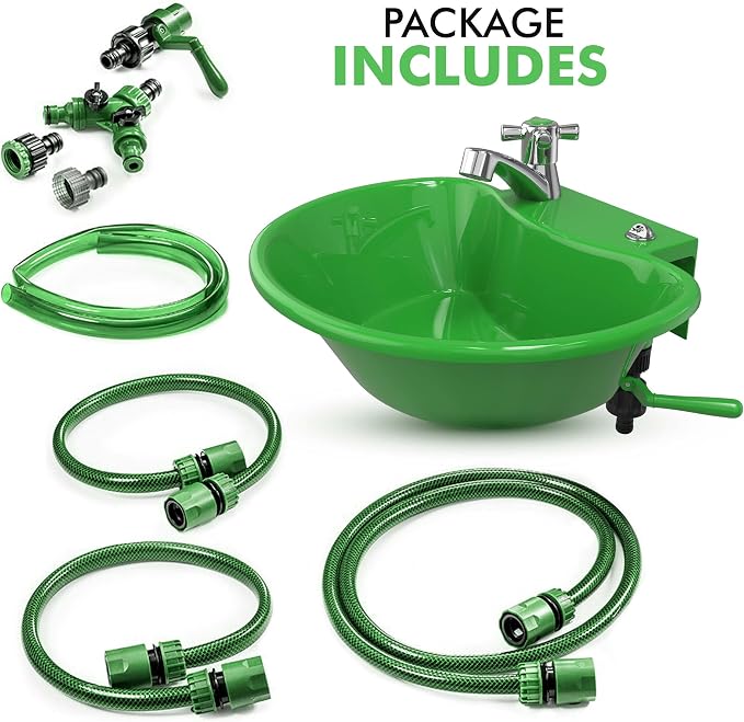 Tribello Outdoor Sink and Drinking Fountain - 2 in 1 Easy to Install Outdoor Garden Sink for Hand Washing, Gardening, Vegetable Washing, Grilling, Garage Work and More (16x10x5)
