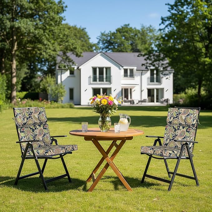 DYTXIII Outdoor High Back Chair Cushions Set of 2, 44"x22" Water Repellent Patio Seat Cushions with Elastic Sponge, All Weather Chair Pads for Rocking, Dining, Patio Furniture - Paisley Sapphire