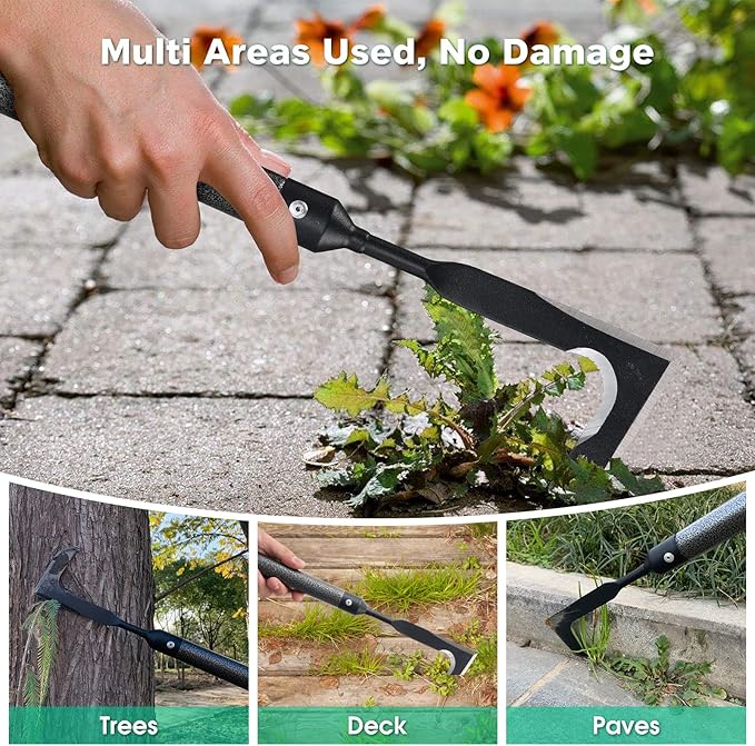 Lilyvane Crack Weeder, 29" Long Manual Crevice Weeding Tool Weed Puller for Sidewalk Paver Deck Boards, Crack Weeder Crevice Weeding Tool Metal Handle