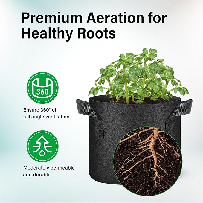 YSSOA 10-Pack 2 Gallon Grow Bags, Aeration Nonwoven Fabric Plant Pots with Handles, Heavy Duty Gardening Planter for Potato, Tomato, Vegetable and Fruits, Black 2024 Version