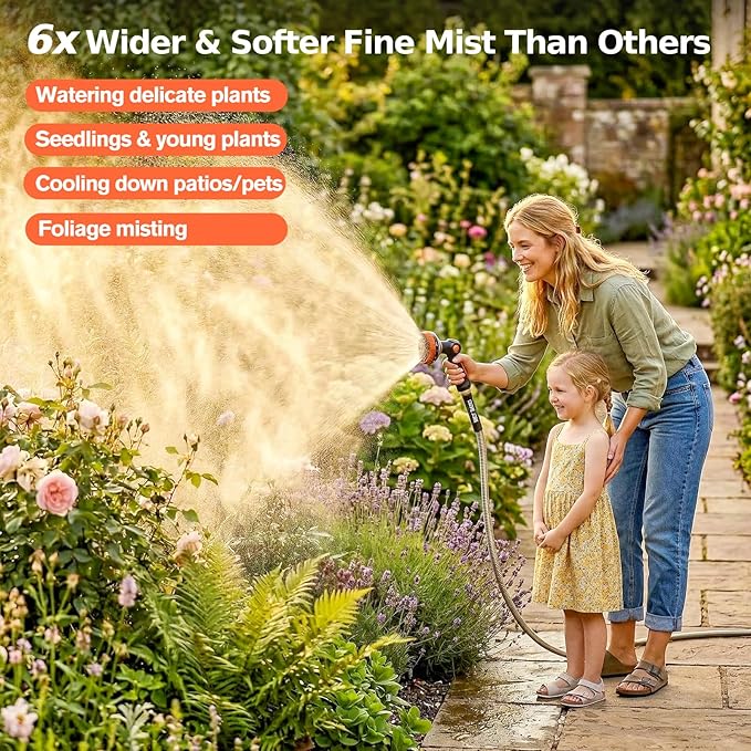 Rosy Earth Garden Hose Nozzle, Heavy Duty Metal Water Hose Sprayer, 9cm/3.5" Ultra-Wide Garden Hose Sprayer, 8 Patterns, Thumb Control Water Hose Nozzle High Pressure for Watering, Cleaning, Car, Pet