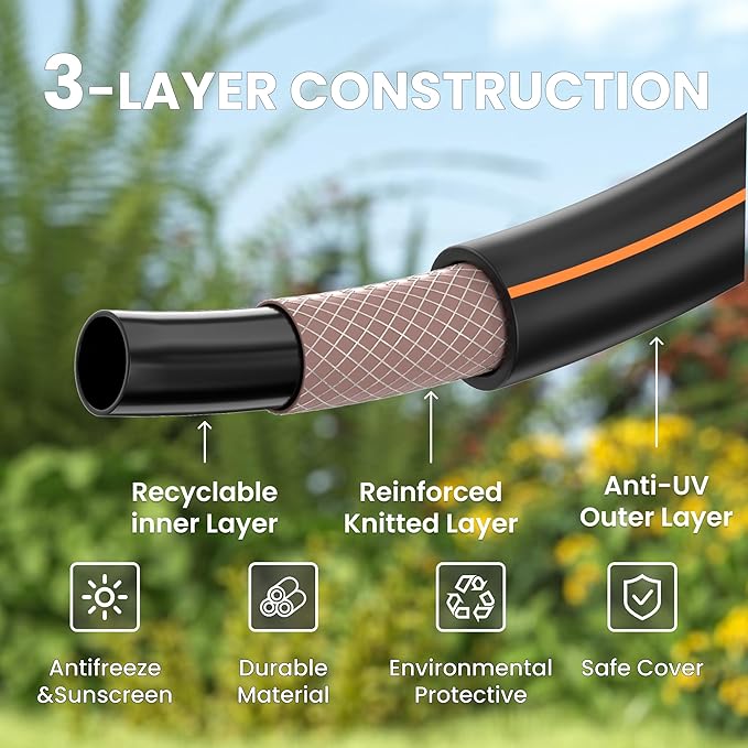 Giraffe Tools Garden Hose 100ft x 5/8", Water Hose Heavy Duty, Lightweight, Flexible Hybrid Hose, Male to Female Fittings
