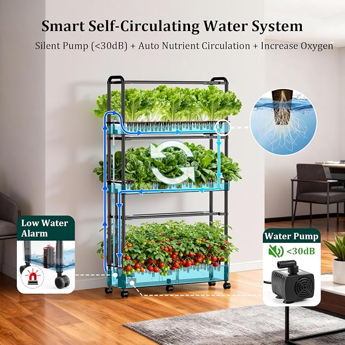 Growell 90-Pod Hydroponics Growing System, Large Vertical Hydroponic Garden with Smart Full-Spectrum Grow Lights, Auto Circulating Water, Mobile Indoor Gardening System for Herbs, Vegetables & Fruits