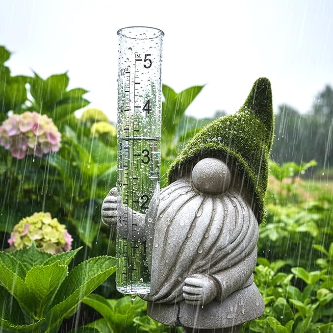 Yard Gnomes Weather Station With Rain Gauge For Garden Statue Yard Decorations, Solar Glass Freeze Proof Rain Measure Gauge Outdoor Stratus Raingage Garden Stakes, Outdoor Yard Outdoor Statue Decor