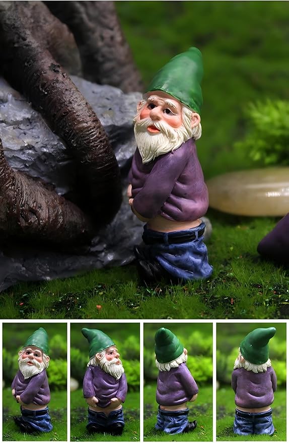 Set of 4 Mini Garden Gnomes with Campfire - 3 Drunk Gnome Figurines and 1 Campfire for Fairy Garden Decor, Plant Pot Decorations, Dashboard Ornaments, and Outdoor Spaces