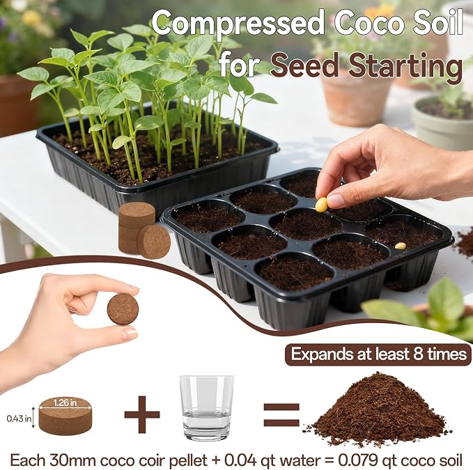 Halatool 200 Pcs Coco Coir Seed Starter Pellets, Seed Starting Soil Pellets for Potting Mix, Cat Grass Soil, Compressed Coconut Dirt Pods for Indoor Outdoor Plants Vegetables Fruits Flowers