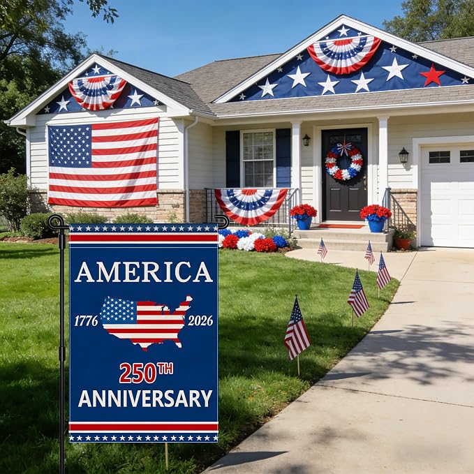 250 Anniversary USA Garden Flag, 250th Anniversary America Flag 250 Year Patriotic Banner American 4th of July Freedom Yard Sign Double-Sided Waterproof 1776-2026 Commemorative Flag 12x18 Inch