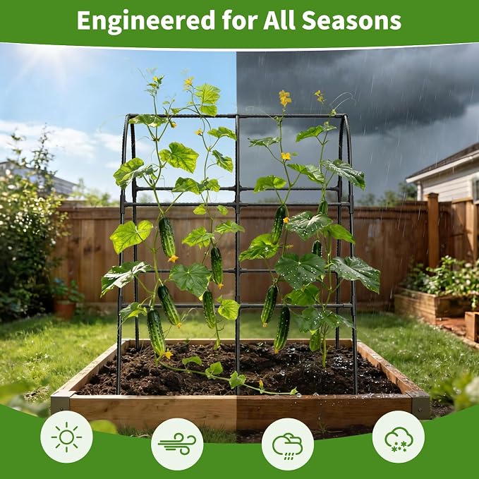 Cucumber Trellis for Raised Bed,U-Shape Garden Trellis for Climbing Plants Outdoor, Metal Arch Vegetables Trellis, Plant Support for Vine (Black, 31.5" Lx21.6 Wx47.2 H-Small)