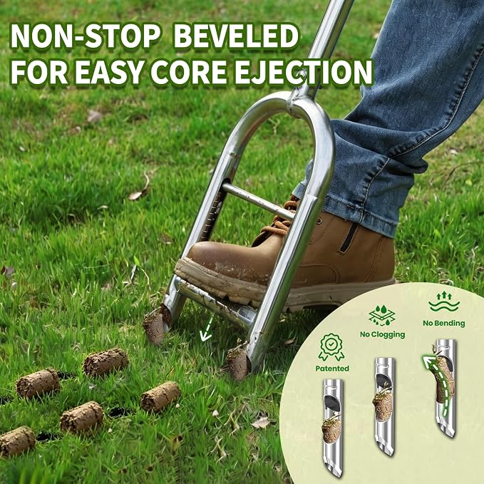Manual Lawn Aerator Tool - Core Aerator with Step-to-Eject Technology for Never-Clogging Lawn Aeration, Heavy-Duty Steel Construction,Easy DIY Plug Aerator for Healthier Grass and Yard (Orange)