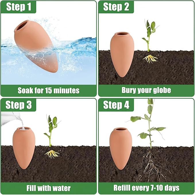 4 Pack Terracotta Watering Spikes, Plant Watering Devices Wine Bottle Automatic Plant Self Watering Spikes for Vacations, Clay Self-Watering Stakes for Indoor Outdoor Plants