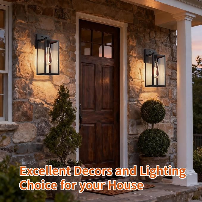 13'' Dusk to Dawn Outdoor Porch Lighting Fixtures Wall Mount, Sensor Exterior Wall Light for House, Ouside Lantern Lamp, Waterproof Wall Sconce Lights, Black Metal Coach Light for Garage Entryway