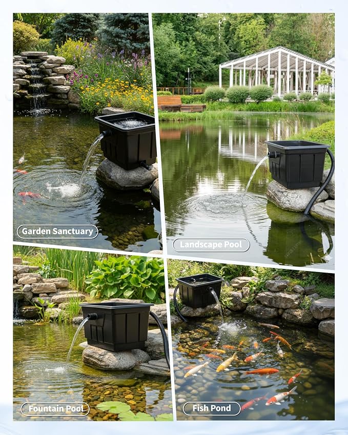 POPOSOAP Large Pond Filter Kit, Outdoor Pond Filter with 1200GPH Quiet Pond Pump & 9.8FT Hose, Above-Ground Design for Easy Maintenance Complete Accessories Included for Koi Pond Garden Pond P2580