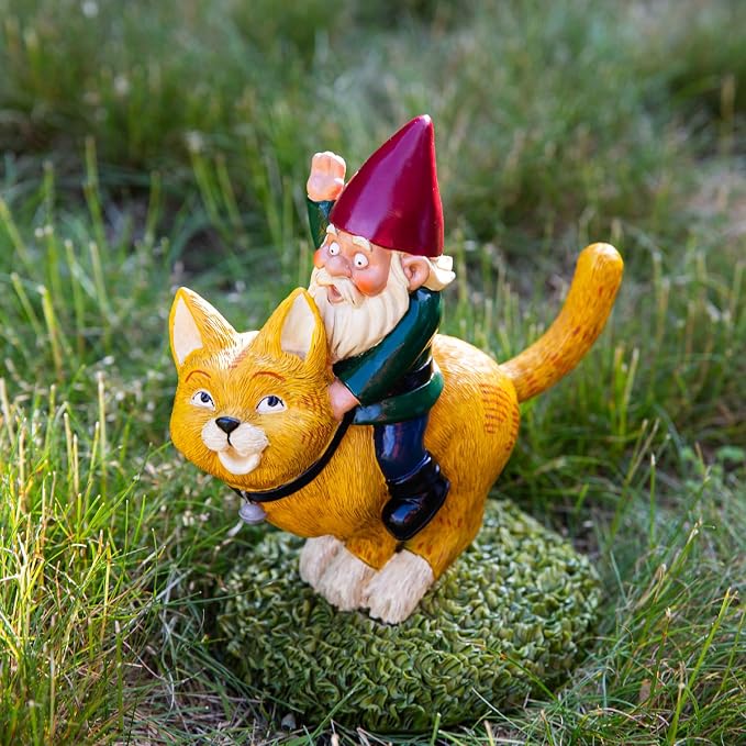 BigMouth Inc Riding Cat Garden Gnome Statue, Funny Outdoor Lawn & Yard Figurine, Housewarming Gag Gift Sculpture Decorations