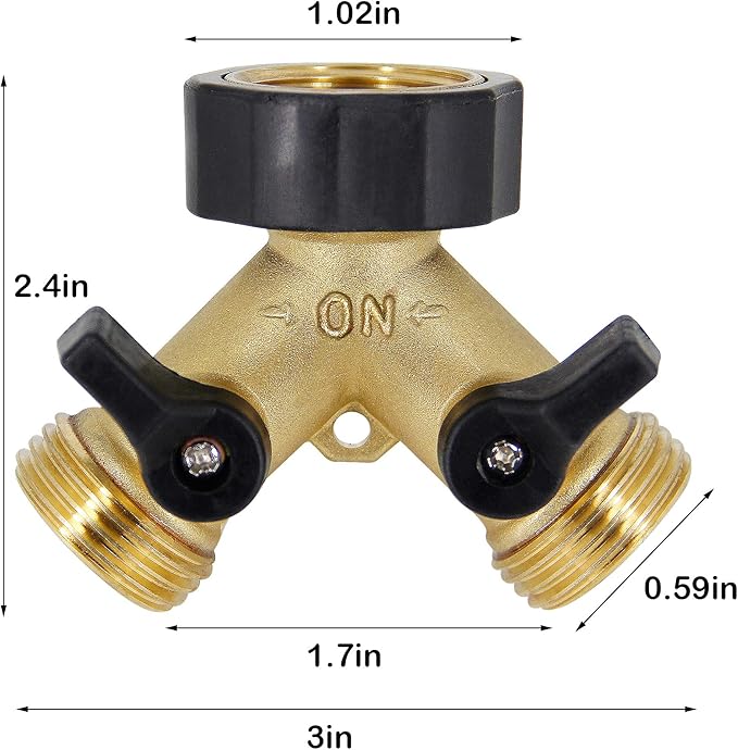 Lifynste 2 Way Brass Hose Splitter, 3/4" Brass Hose Connectors, Y Connector Garden Hose Adapter Connector, 1 Pack