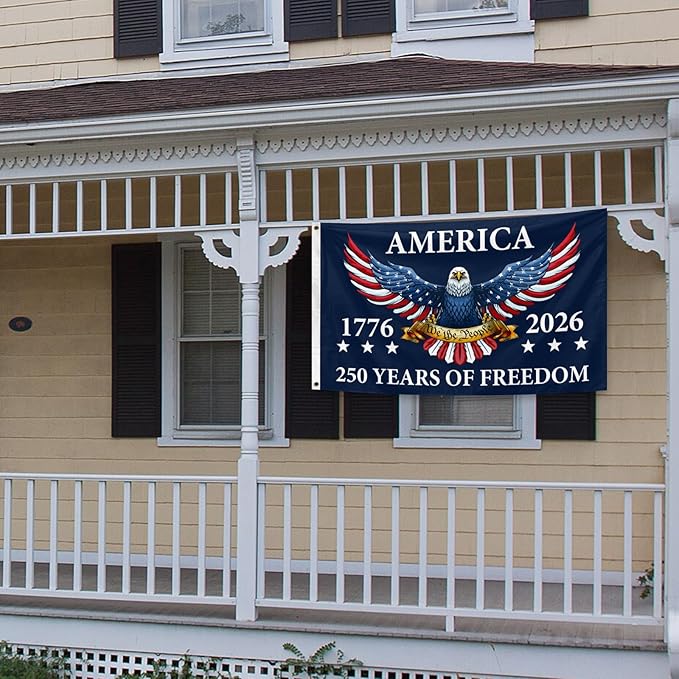 USA 250th Birthday Flag 3x5 Ft with Two Brass Washers for Outdoor Garden and Porch Deck Lawn Yard Decor 1776-2026 250 Years Anniversary Celebration Activity Sign (250 Years Anniversary Flag 3x5ft)