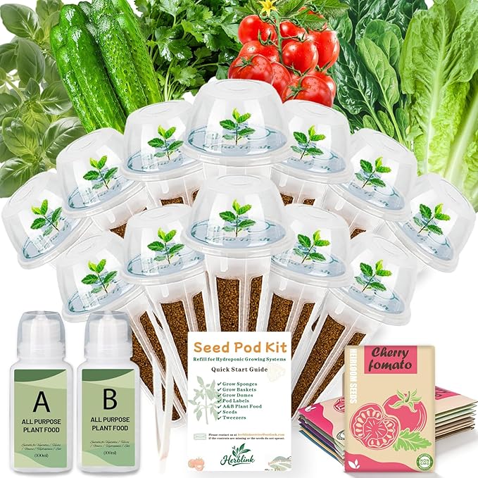 Herb & Salad Seed Pods Kit Hydroponic - 12 Refill Grow Pods with 6-Packet Seeds of Basil, Cherry Tomato, Mini Cucumber, Lettuce, Spinach & Parsley, Compatible with All Hydroponics Growing Systems