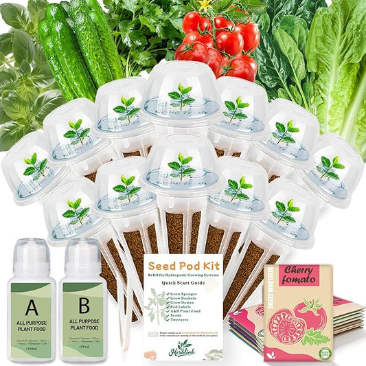 Herb & Salad Seed Pods Kit Hydroponic - 12 Refill Grow Pods with 6-Packet Seeds of Basil, Cherry Tomato, Mini Cucumber, Lettuce, Spinach & Parsley, Compatible with All Hydroponics Growing Systems