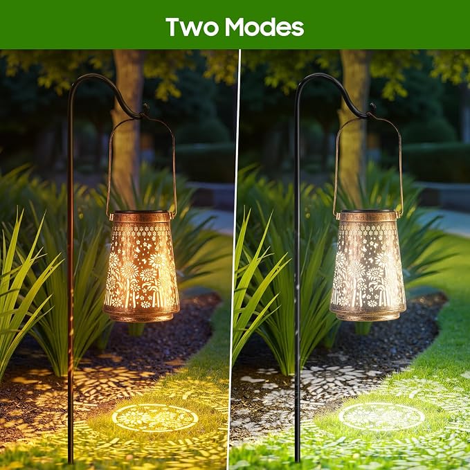 4 Pack Solar Lanterns Outdoor Waterproof Birthday Gifts for Women Mom Grandma, Hollowed-Out Metal Sunflower Hanging Solar Lantern Lights Outdoor Decor, 2 Lighting Modes for Yard, Patio