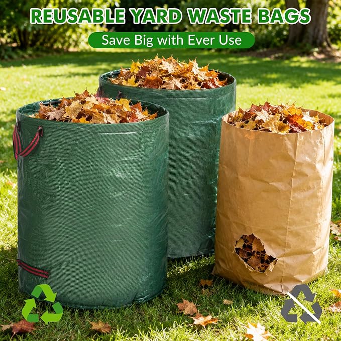 Reusable Yard Waste Bags, 72 Gallon Lawn and Leaf Bags 3-Pack, Collapsible Heavy-Duty Garden Bags, Stand-Up Yard Waste Container for Leaves, Grass Clippings and Lawn Debris