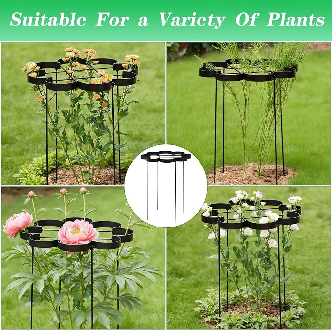25" Peony Cages and Supports - Elegant Black Modern Flower Support Stakes for Peonies & Dahlias - Designed for Stability & Growth - Perfect for Gardens & Patios