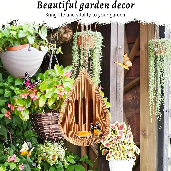 Teardrop-Shaped Wooden Butterfly Habitat & Feeder | Butterfly House and Feeder, Hangable Habitat Supports Breeding, for Backyard Balcony Yard Wedding Enthusiasts Gardeners Professionals Hobbyists