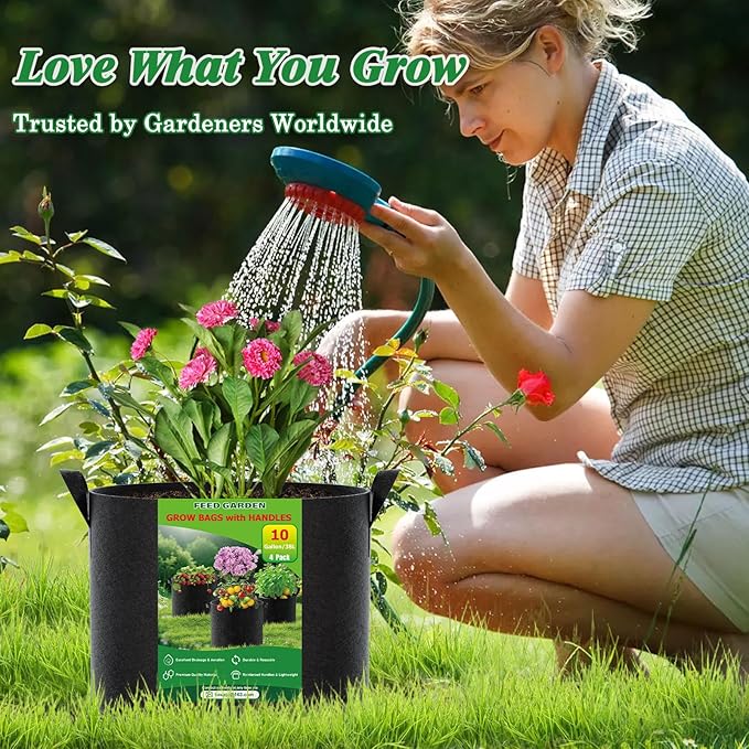 FEED GARDEN 7 Gallon Grow Bags 4 Pack – 300G Thickened Fabric Plant Pots with Reinforced Handles, Breathable Drainage Planters for Vegetables, Flowers & Herbs Indoor Outdoor