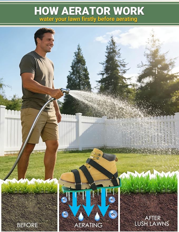 Lawn Aerator Shoes for Lawn, Soil Yard Aerator Tool with Hook & Loop Straps for Effectively Aerating, One Size Fits All Free-Installation Lawn Shoes for Yard Garden Patio Grass