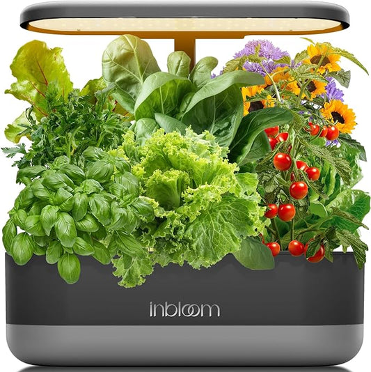 inbloom 12 Pods Hydroponics Growing System Kit, Herb Garden Planter Indoor Kit, Indoor Gardening Hydroponics Growing System with Pods, 4.2L Water Pump, Height Adjustable, Gifts for Woman, Black