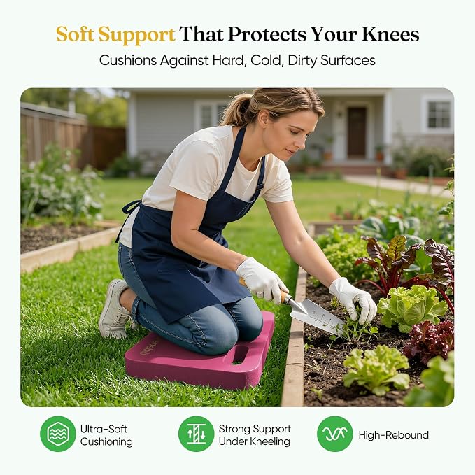 Grenebo High-Density NBR Foam Garden Kneeling Pad, 1.6" Extra Thick Gardening Pads for Kneeling, Ultra Soft Kneeling Pads for Gardening, Work, Exercise, Yoga, 17.3×11×1.6 in (2, Pink)