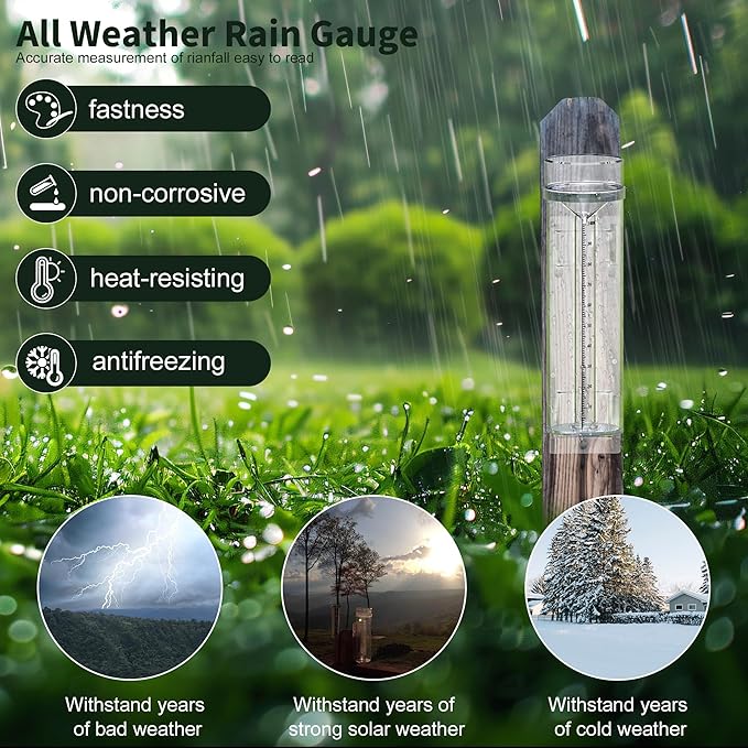 Outdoor Rain Gauge and Snow Professional Stratus Long Term, Made of UV and Heat Resistant Polycarbonate Material for All Weather Conditions with Precise Mounting Bracket