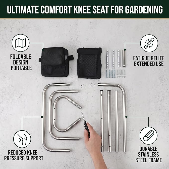 Heavy Duty Foldable Garden Kneeler Seat, Ergonomic Gardening Stool with Knee Support for Gardening, Farming, Seniors, Adults
