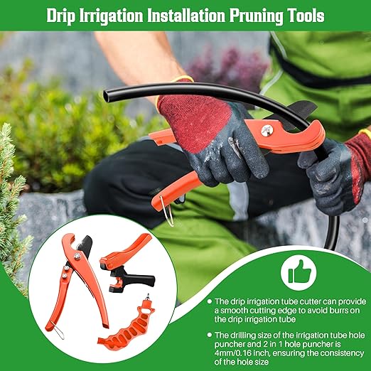 Feekoon Irrigation Drip Tools with Barbed Connectors, 2-in-1 Drip System Punch Tool for 1/4" Fitting, 16 20 25mm PE Pipe & Emitter; Ideal for Garden & DIY Watering System(Orange,115 Irrigation Plugs)