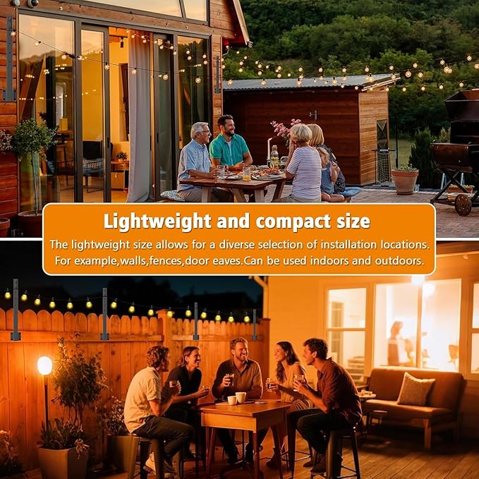SINLEY 10 Pack Suspension Outdoor String Light Poles for Outside String Lights Hanging,with Clip and Holder,Light Post Mounting Stand for Patio Fence Wall Garden Backyard Deck