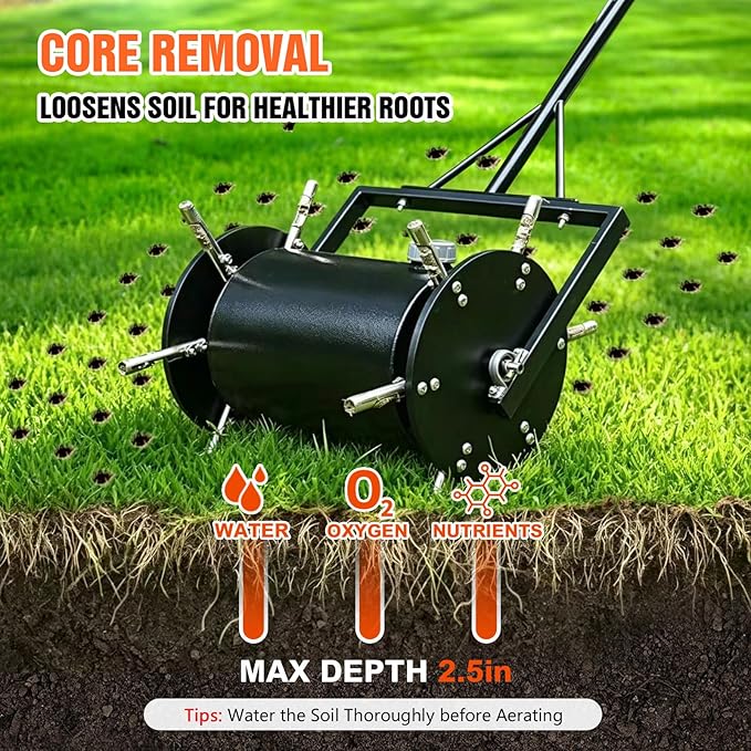 Double-Efficiency Rolling Lawn Aerator,Manual Yard Core Aerator Lawn Tool with Hollow Tines,Push Lawn Aerator Roller Core Plug Aerator,Grass Aeration Tool for Lawn Care Compacted Soil
