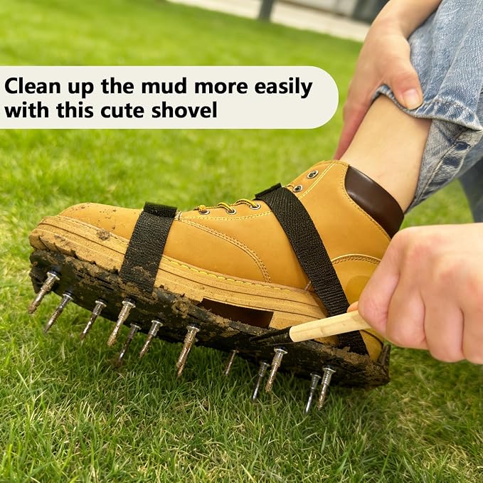 Lawn Aerator Shoes with Adjustable Straps & Shovel - for Lawn Aeration or as Screed Shoes - Lawn Aerator Shoes as the Perfect Aerator Tool - Spike Shoes - Large