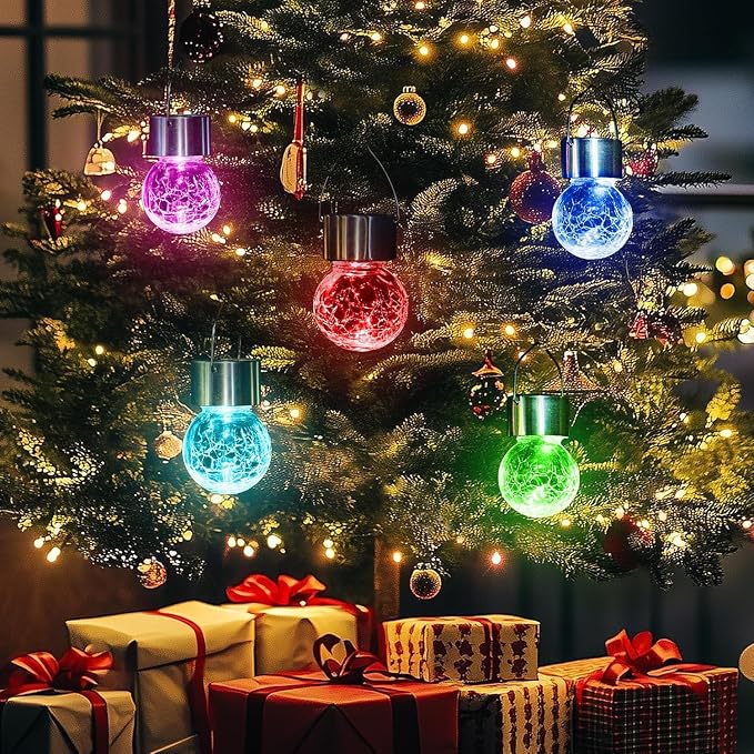 GIGALUMI Solar Lights Outdoor Waterproof, 8 Pack Solar Hanging Lights Garden Decor, Gifts for Women, Solar Outdoor Lantern Waterproof Cracked Glass for Yard, Fence, Tree(Color Changing)