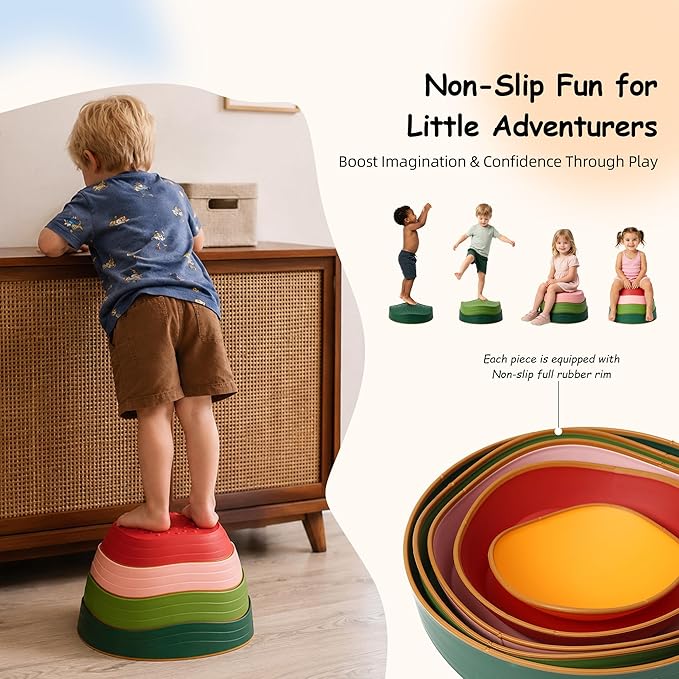 makarci Balance stepping stones for kids, non-slip toddlers sensory toys outdoor or indoor play, promoting motor skills and confidence,Coordination Toys for children age 3 4 5 6 7+（forest）