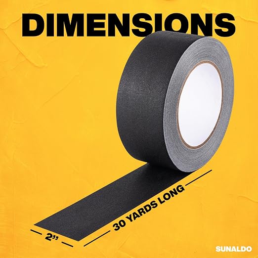Gaffers Tape Heavy Duty, Easy to Rip, Residue-Free Professional Grade Floor Tape for Electrical Cords, Matte Finish Non Reflective, Weather Resistant (1, Black, 2" x 30 Yards)