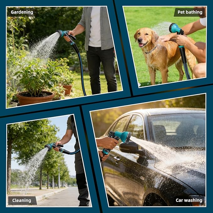 Besiter 25FT Garden Hose with 10 Function Sprayer: Water Hose Lightweight Durable All-Weather - Flexible Kink-Free Hose 5/8" - Pressure Washer Hose for Garden, Car Washing, and Outdoor Cleaning